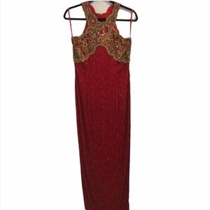 Black Tie Oleg Cassini Red Beaded Gown Sz 8